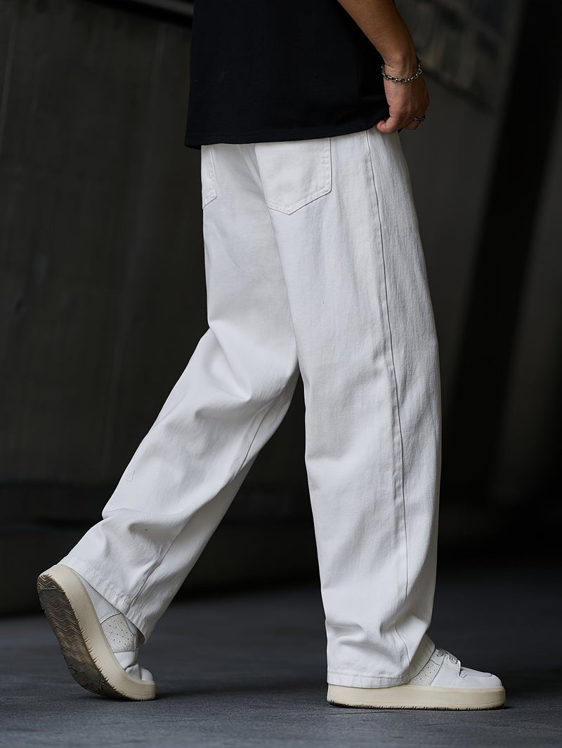 American-Style Loose White Denim Pants, Casual And Fashionable, Versatile Long Trousers for Men () - Image 3