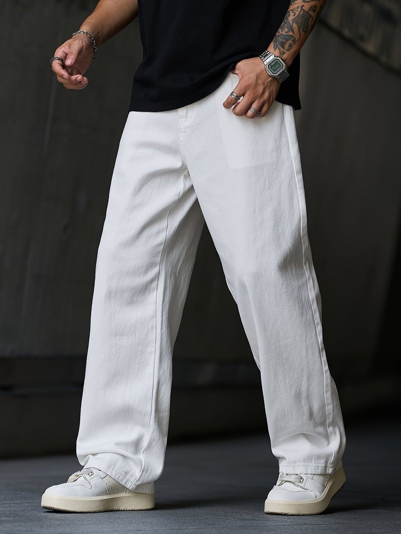 American-Style Loose White Denim Pants, Casual And Fashionable, Versatile Long Trousers for Men () - Image 2