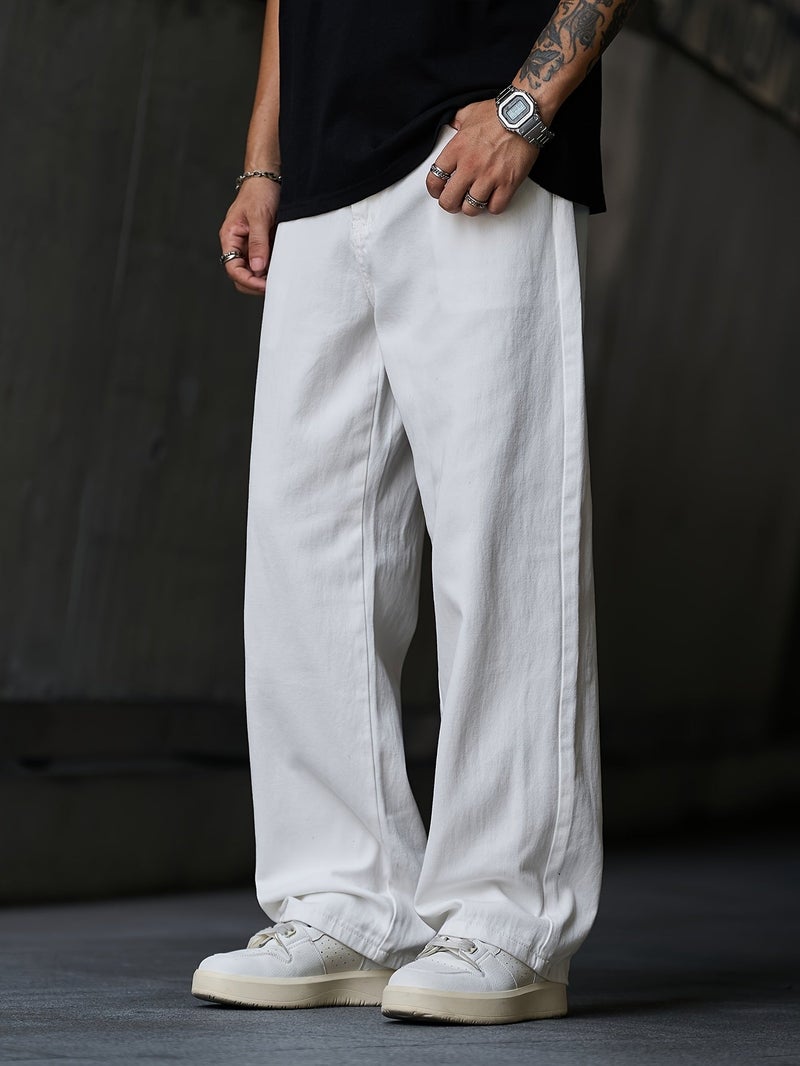 American-Style Loose White Denim Pants, Casual And Fashionable, Versatile Long Trousers for Men () - Image 4