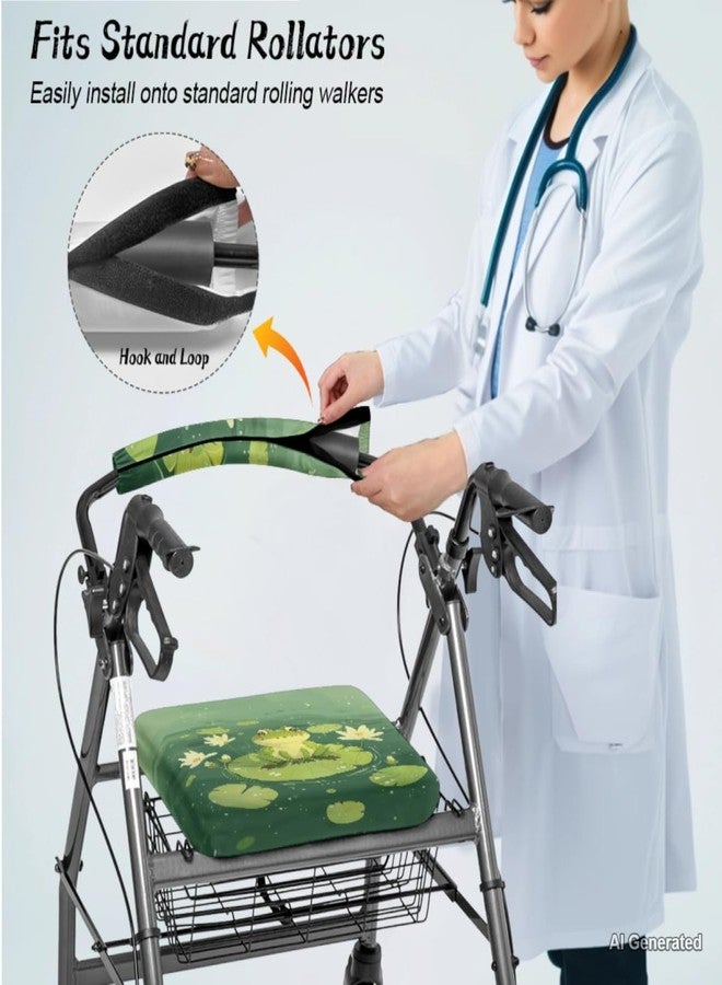 Luarisgur Rollator Walker Seat and Backrest Covers and Walker Basket Set of 3, Frog Green Pattern Rollator Walker Accessories Ideal Gifts for Seniors in Assisted Living - Image 5