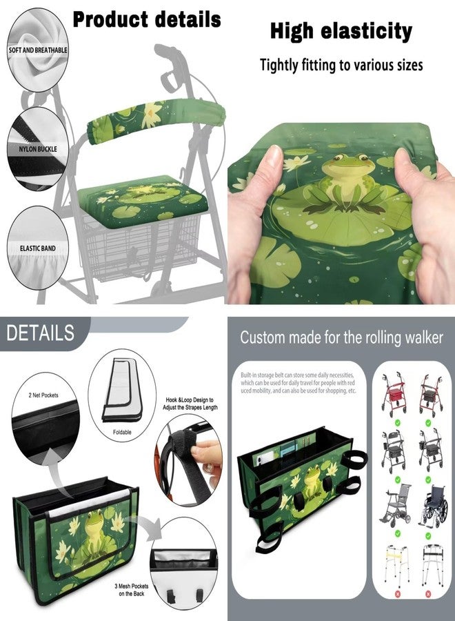 Luarisgur Rollator Walker Seat and Backrest Covers and Walker Basket Set of 3, Frog Green Pattern Rollator Walker Accessories Ideal Gifts for Seniors in Assisted Living - Image 3