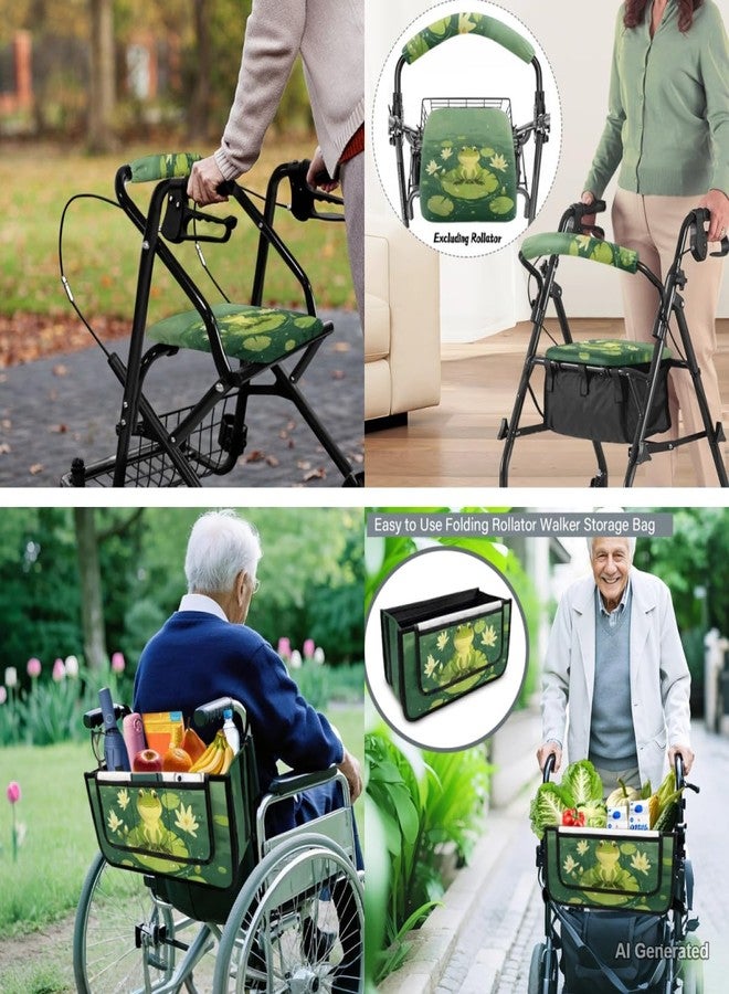 Luarisgur Rollator Walker Seat and Backrest Covers and Walker Basket Set of 3, Frog Green Pattern Rollator Walker Accessories Ideal Gifts for Seniors in Assisted Living - Image 2