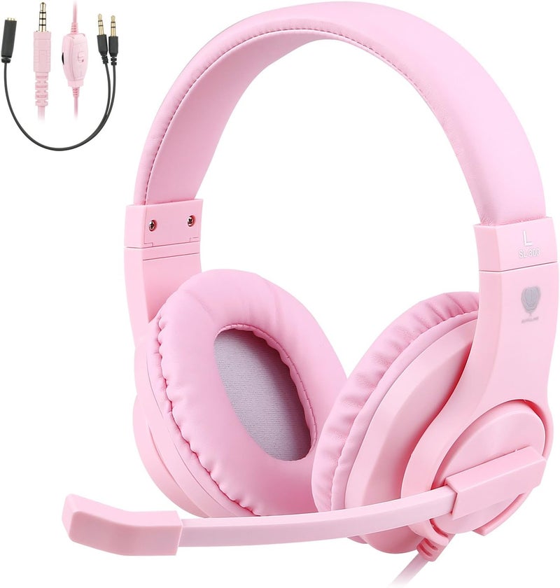 BlueFire Kids Headphones for Online School, Children, Teens, Boys, Girls, 3.5mm Stereo Over-Ear Gaming Headphone with Microphone and Volume Control for PS4, PS5, New Xbox One（Pink） - Image 1
