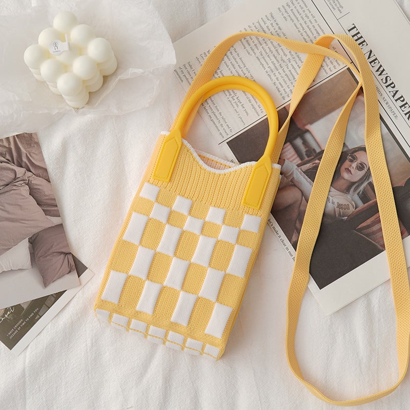 Hand-Held Mobile Phone Bag To Improve Appearance, Knitted Forest Style Fashion Contrasting Color New Cartoon Filled Crossbody Bag For Women Korean Style Bag - Image 1