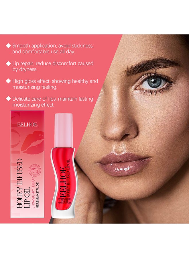إيلهو ملمع الشفاه بخلاصة حمض الهيالورونيك - ملمع شفاه فوري بزيت بذور الجوجوبا والعسل والمزيد، تركيبة مغذية ومتجددة - 8 مل (فراولة) - Image 3