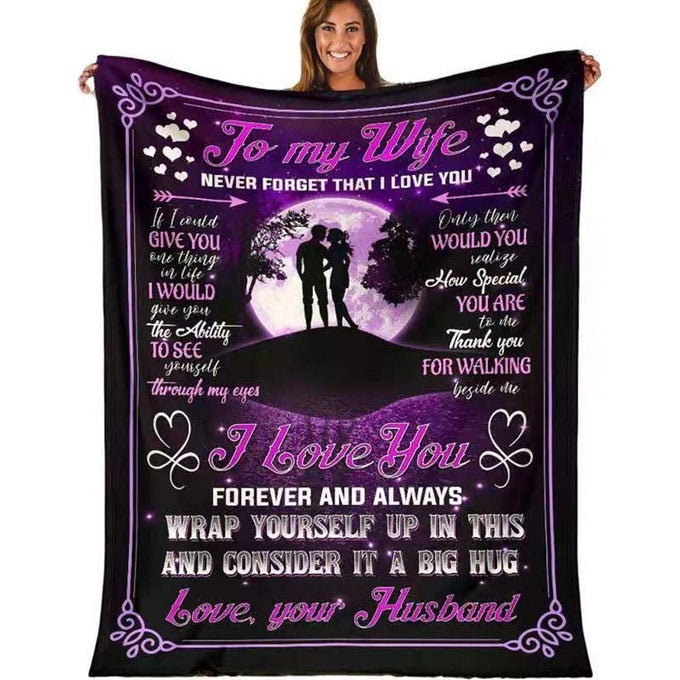 PERSONALIZED TO MY WIFE BLANKET FROM HUSBAND COZY SUPER SOFT PLUSH FLEECE THROW BLANKET WITH QUOTES FOR BIRTHDAY ANNIVERSARY AND VALENTINES DAY 60X80 INCHES