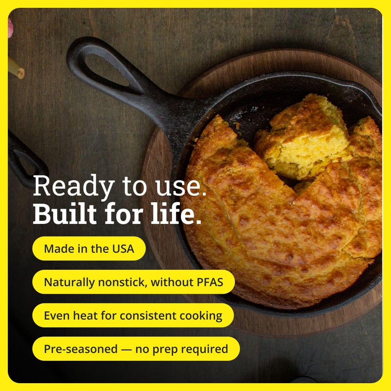 Lodge Seasoned Cast Iron Skillet - PFAS-Free, Non-Toxic Cookware - Use with an Oven, Stove, Grill, or Campfire - Naturally Non-Stick & Oven Safe - 6.5 Inches - Image 5