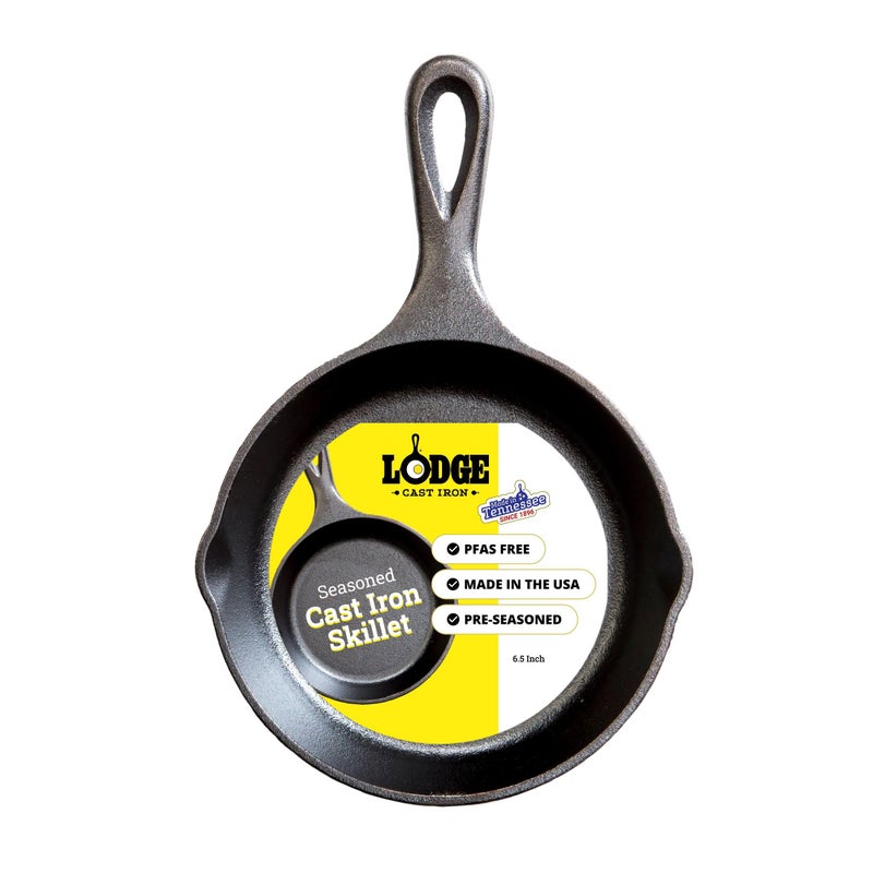 Lodge Seasoned Cast Iron Skillet - PFAS-Free, Non-Toxic Cookware - Use with an Oven, Stove, Grill, or Campfire - Naturally Non-Stick & Oven Safe - 6.5 Inches - Image 1