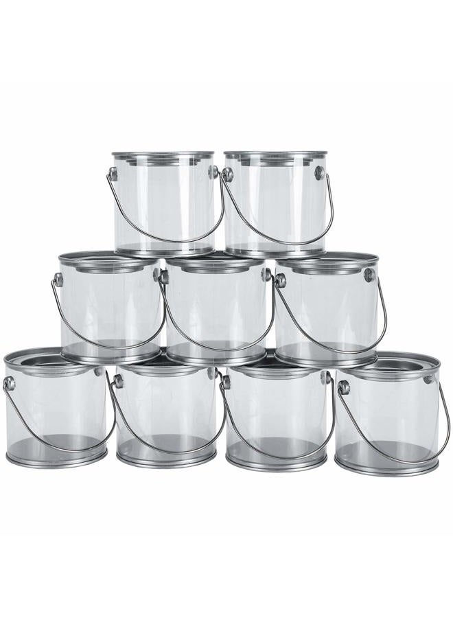 Hedume 9 Pack Mini Clear Plastic Paint Cans, 3-Inch Tall Crafts and Party Favor Cans, Paint Can Containers with Metal Lids Great for Party Decor and DIY - Image 1