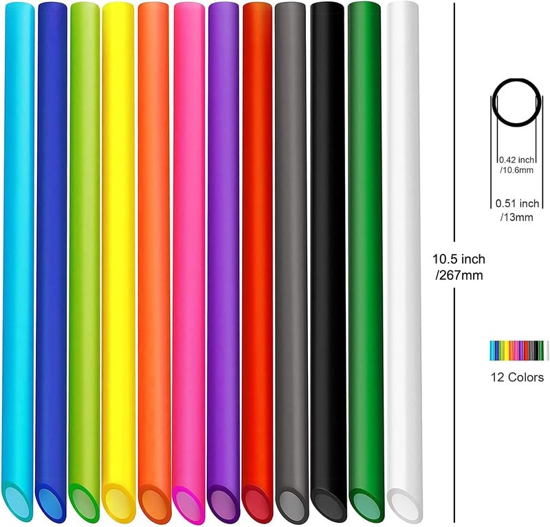 ALINK 12 PCS Reusable Boba Straws, 10.5 Long x 0.51 Wide Colored Plastic Smoothie Straws for Bubble Tea, Tapioca Pearls with 2 Cleaning Brush - Pointed Design - Image 2