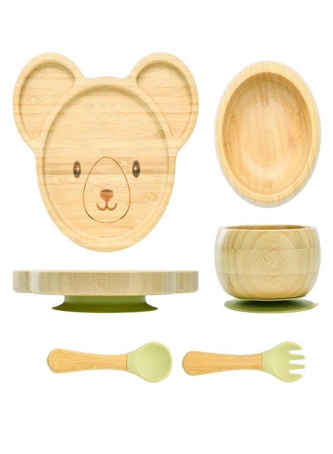 Imagination Junction Bamboo Suction Plates Bowls Setfor Baby Toddler Divided Platter Food bowl with Silicone Fork & Spoon All-Natural Baby Feeding Set, Kids Feeding Essentials - Image 1