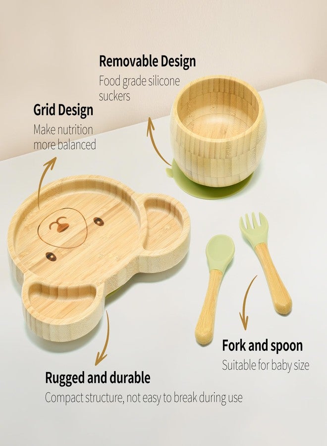 Imagination Junction Bamboo Suction Plates Bowls Setfor Baby Toddler Divided Platter Food bowl with Silicone Fork & Spoon All-Natural Baby Feeding Set, Kids Feeding Essentials - Image 3