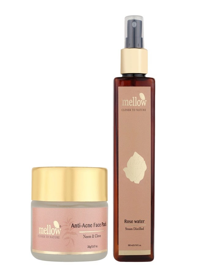 Mellow Herbals Ayurvedic Acne Care Kit | Anti Acne Face Pack (20gm) + Rose Water (Gulab Jal) (100ml) | Helps to Reduce Pimples & Acne | Promotes Glowing & Refreshing Skin | Goodness of Clove & Multani Mitti - Image 1