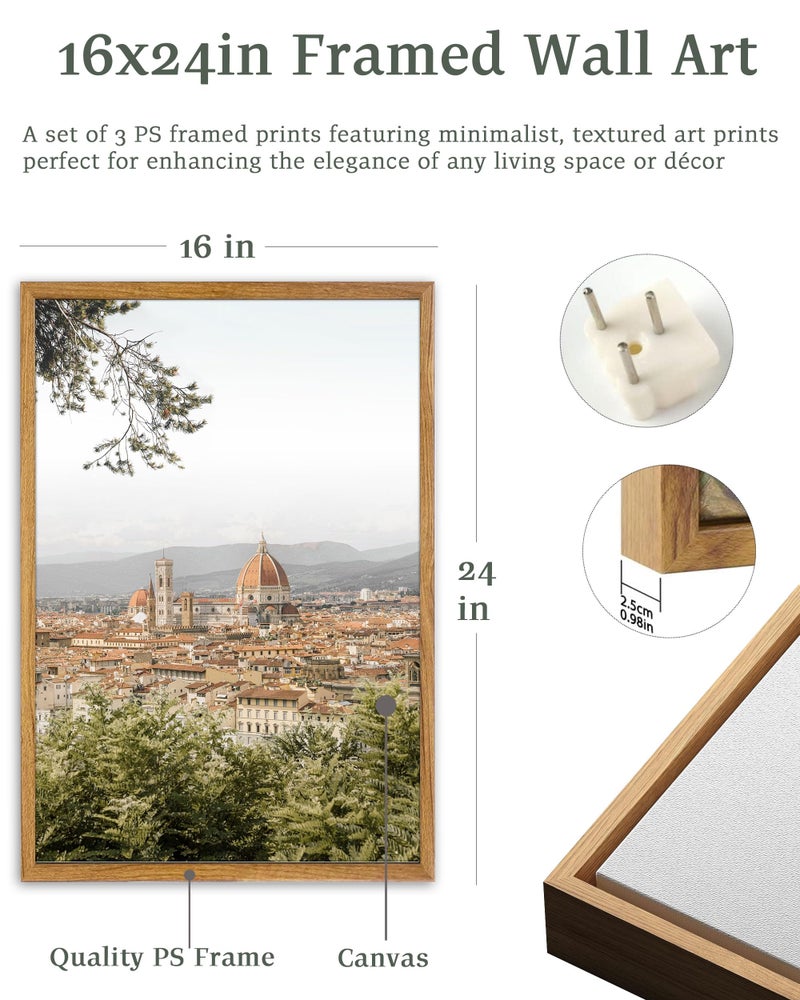 UPWOIGH Large Framed Canvas Wall Art, Set of 3 Italy Florence Travel Decor, 16x24in minimalist Natural Cotton Posters with Architecture, Tuscany Countryside, Farmhouse Aesthetic for Living Room,Office - Image 3