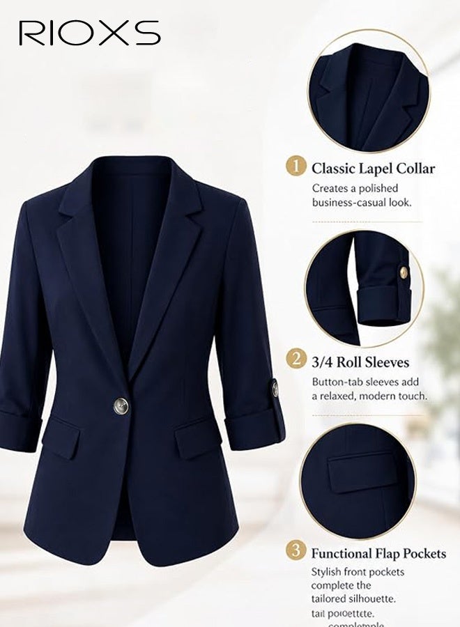RIOXS Womens Blazers, Business Casual Blazers for Ladies, Long Sleeve Notch Lapel Slim Fit Work Office Blazer Jackets with Pockets, Spring Fall Suit Outerwear for Commuting Meeting Daily Wearing - Image 5