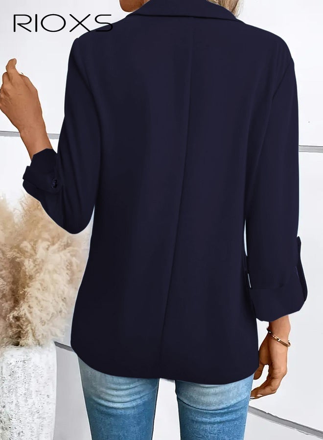 RIOXS Womens Blazers, Business Casual Blazers for Ladies, Long Sleeve Notch Lapel Slim Fit Work Office Blazer Jackets with Pockets, Spring Fall Suit Outerwear for Commuting Meeting Daily Wearing - Image 3