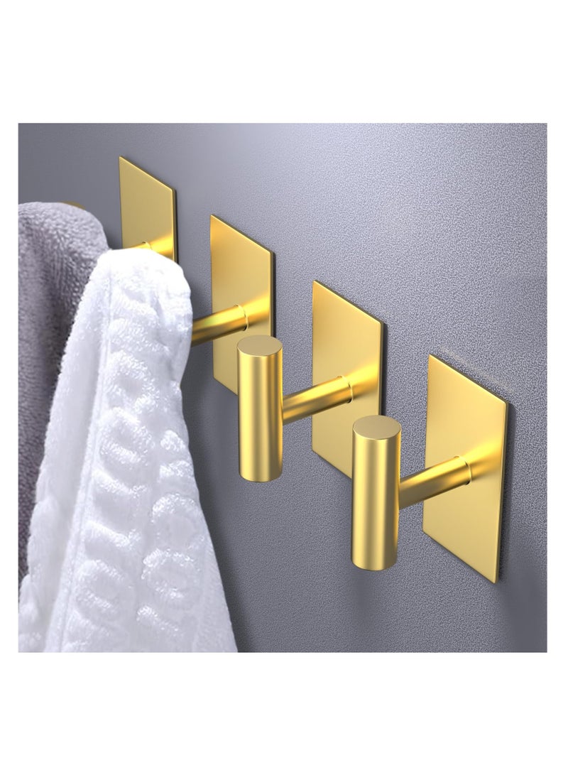 SYOSI Adhesive Hooks, 4 Pcs Heavy Duty Wall Stainless Steel Door Hooks for Hanging Coat, Hat, Towel, Robe, Key, Clothes, Closet Hook Wall Mount(Gold)  - Image 1