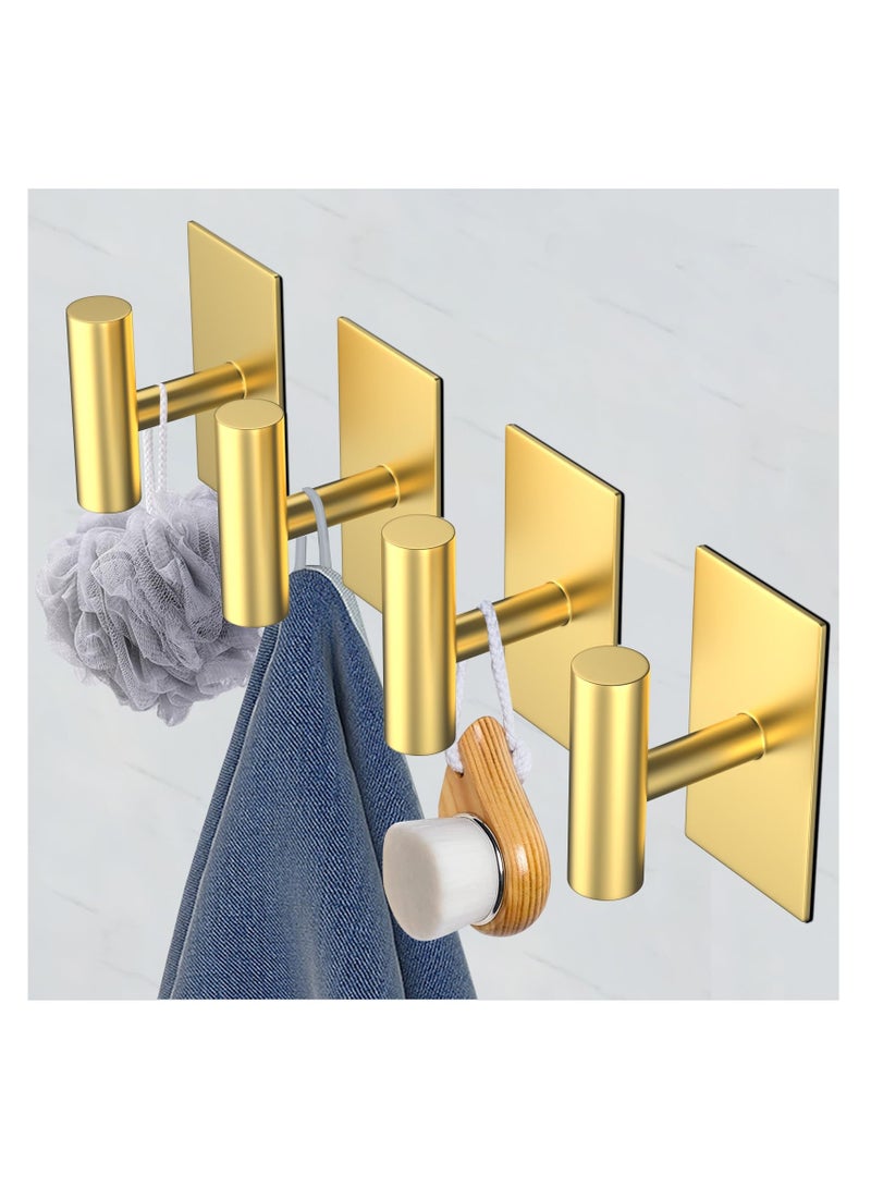 SYOSI Adhesive Hooks, 4 Pcs Heavy Duty Wall Stainless Steel Door Hooks for Hanging Coat, Hat, Towel, Robe, Key, Clothes, Closet Hook Wall Mount(Gold)  - Image 3
