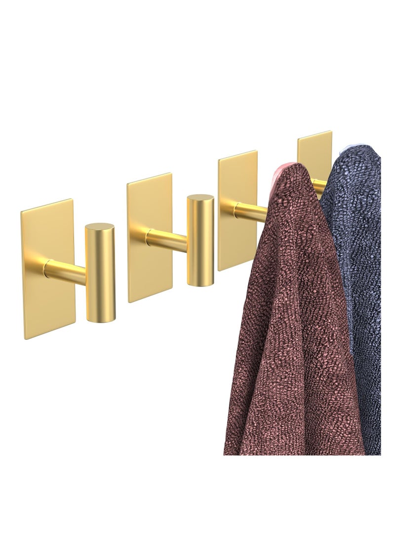 SYOSI Adhesive Hooks, 4 Pcs Heavy Duty Wall Stainless Steel Door Hooks for Hanging Coat, Hat, Towel, Robe, Key, Clothes, Closet Hook Wall Mount(Gold)  - Image 4