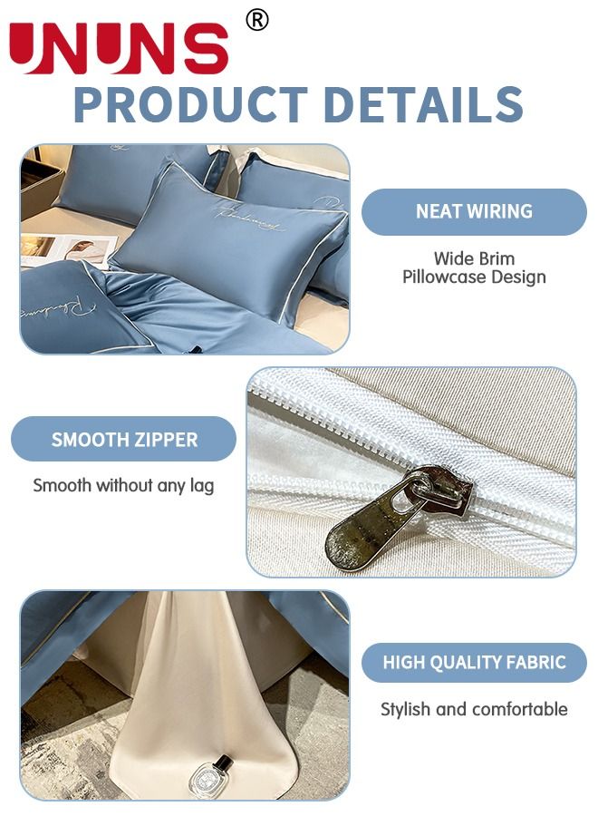 UNUNS طقم سرير حريري مغسول، طقم غطاء لحاف مسامي صديق للبشرة مكون من 4 قطع، ملاءات سرير فاخرة من الساتان بملمس الحرير، طقم سرير كامل، سرير 1.8 متر 200*230 سم - Image 3