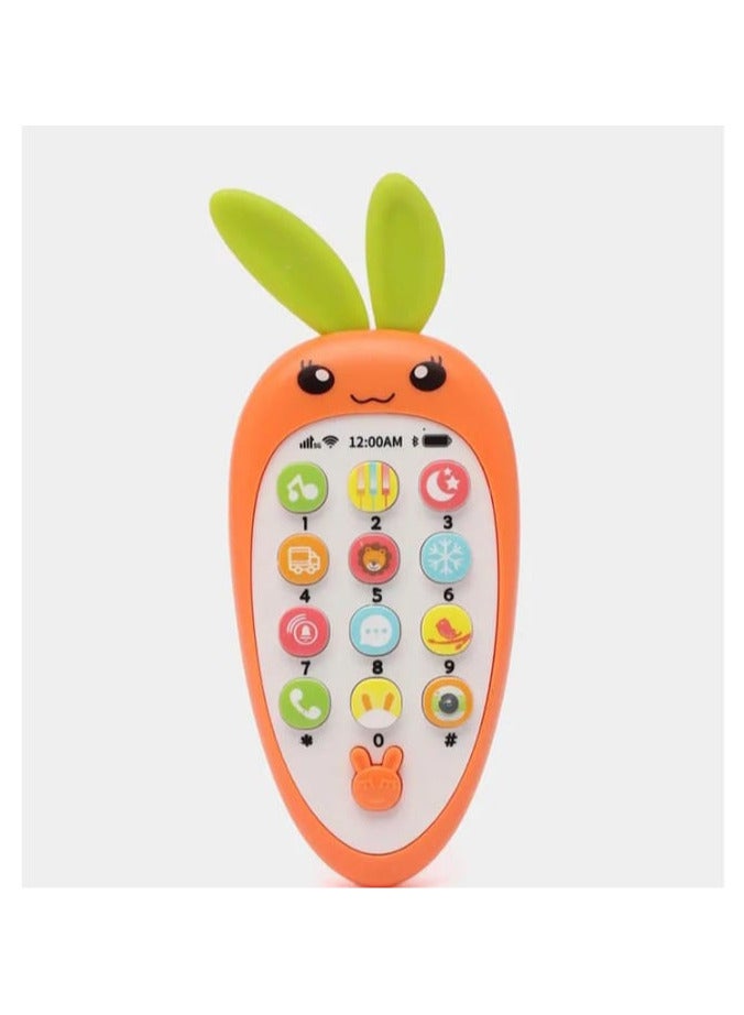 لعبة هاتف موسيقى للأطفال مع هاتف محاكاة عضاضة للرضع لعبة تعليمية مبكرة للأطفال بتصميم أرنب(برتقالي) - Image 2
