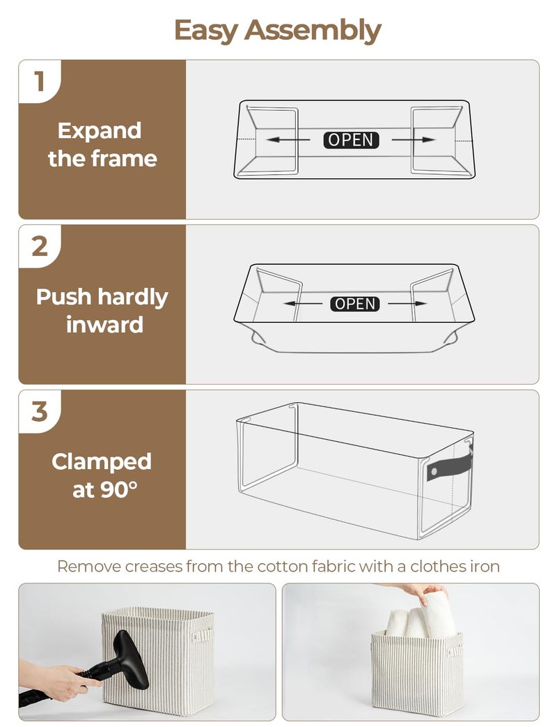 سورتيج وركس صناديق تخزين ضيقة تخزين سلال صغيرة للأرفف سلة تخزين ضيقة طويلة مع مقابض صناديق تخزين النسيج لخزانة المكتب المنزلي تخزين ورق التواليت الرمادي والأبيض خطوط 2. - Image 5