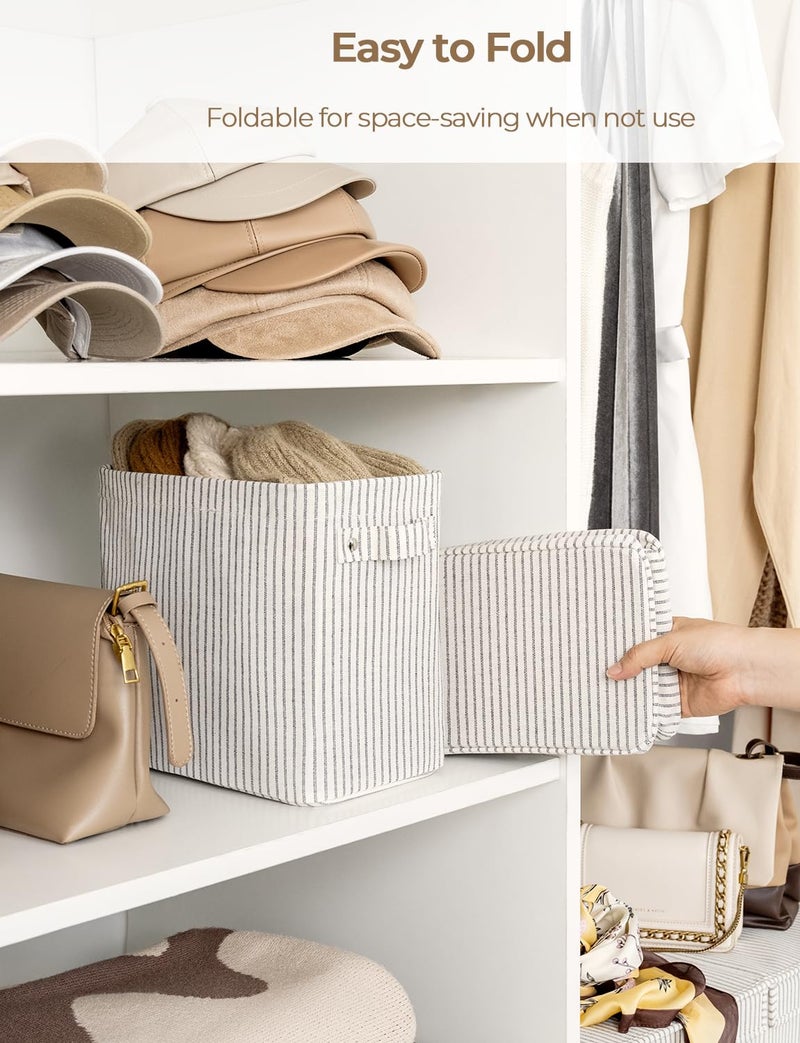 سورتيج وركس صناديق تخزين ضيقة تخزين سلال صغيرة للأرفف سلة تخزين ضيقة طويلة مع مقابض صناديق تخزين النسيج لخزانة المكتب المنزلي تخزين ورق التواليت الرمادي والأبيض خطوط 2. - Image 4