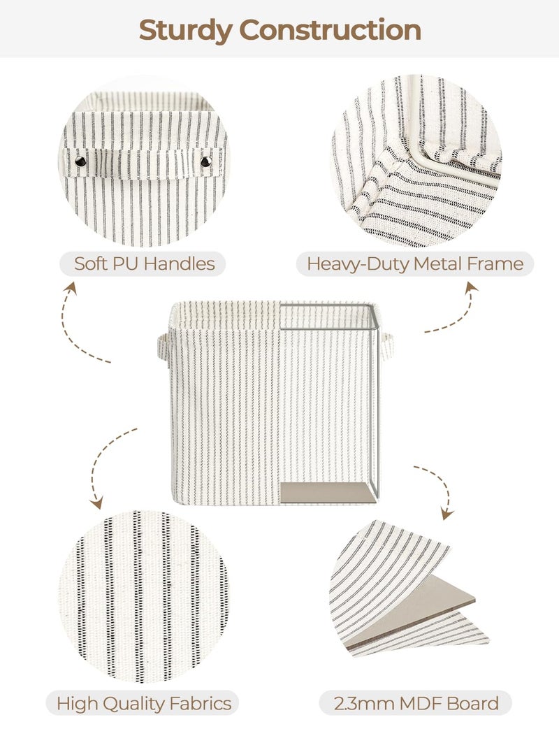 سورتيج وركس صناديق تخزين ضيقة تخزين سلال صغيرة للأرفف سلة تخزين ضيقة طويلة مع مقابض صناديق تخزين النسيج لخزانة المكتب المنزلي تخزين ورق التواليت الرمادي والأبيض خطوط 2. - Image 3