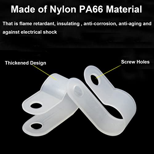 Teansic 200 Pcs White Nylon R-Type Cable Clamp 3/8 Inch Cable Organizer Assortment Kit for Wire Management - Image 3