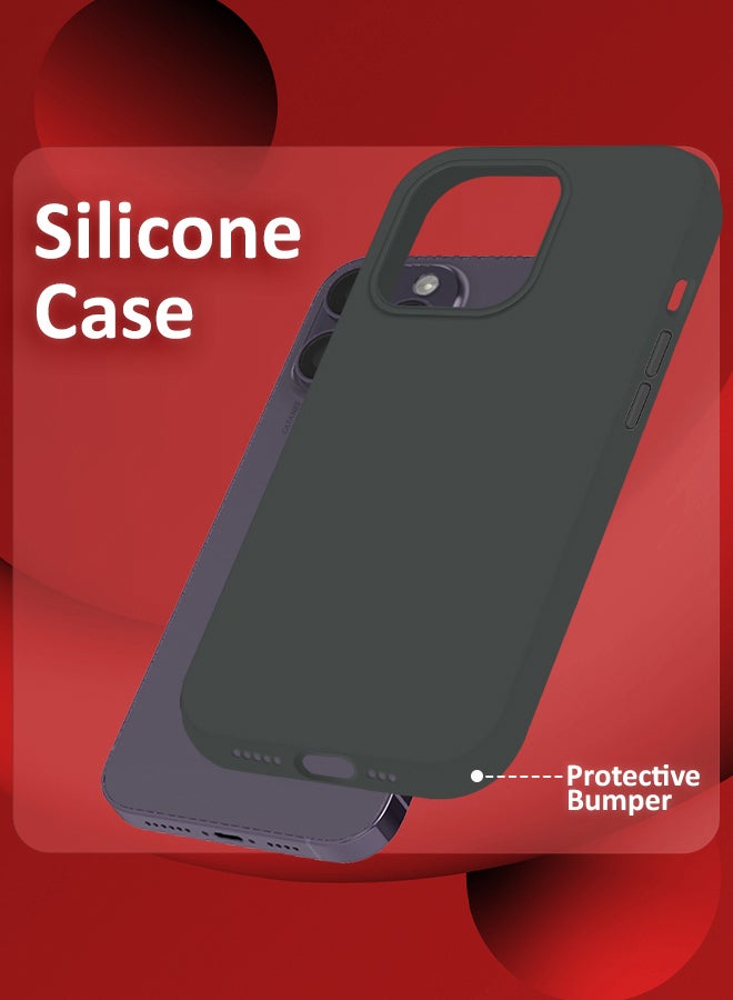 CATANES iPhone 14 Pro Case Silicone Case Full Body Protective Cover Shockproof Slim Phone Case Anti-Scratch Soft Microfiber Lining Grey - Image 2