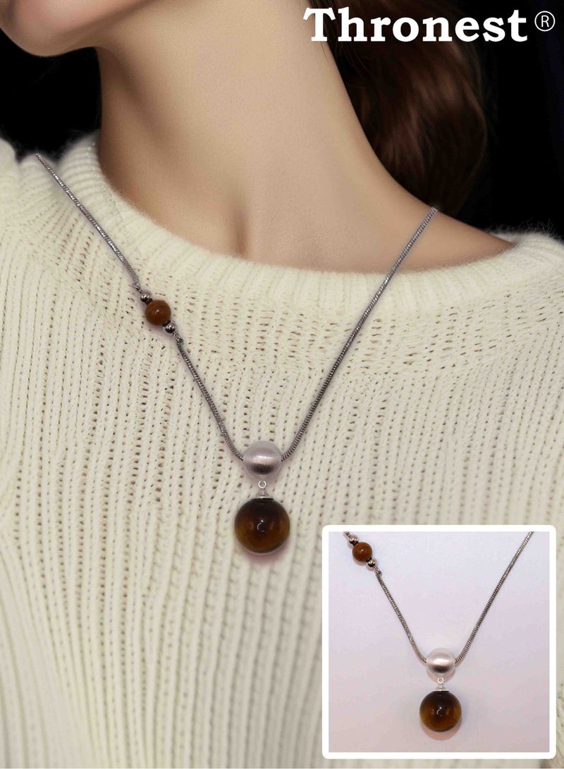 عرش قلادة عين النمر من الفضة عيار 925 فضة مع أحجار طبيعية واقية، هدايا يومية مثالية - Image 1