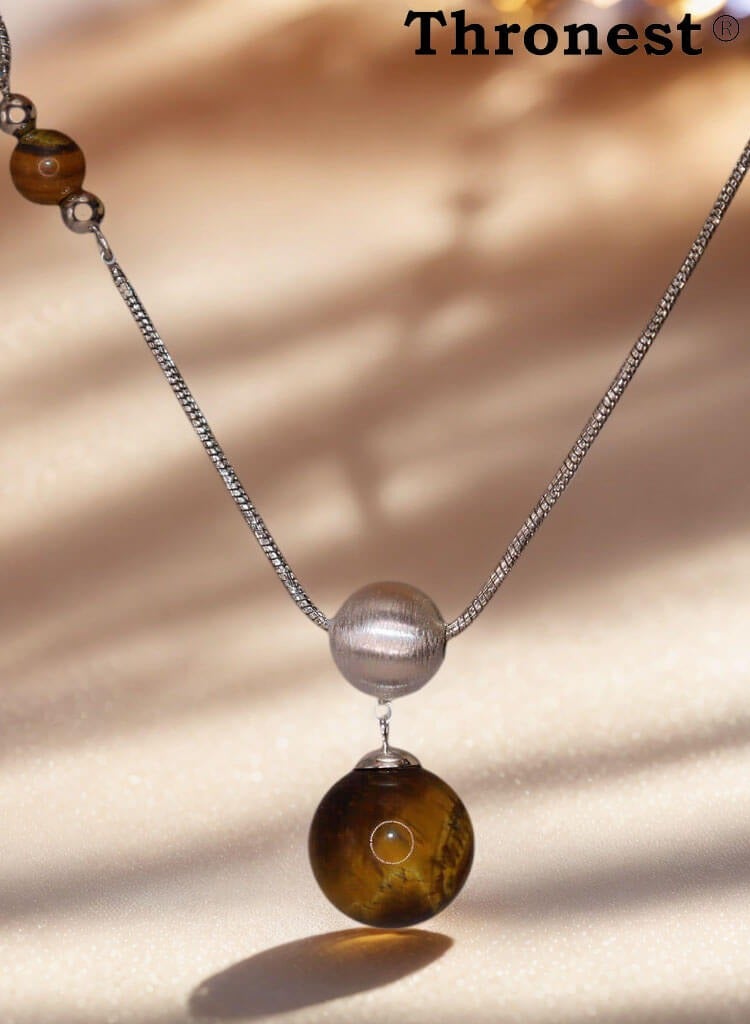 عرش قلادة عين النمر من الفضة عيار 925 فضة مع أحجار طبيعية واقية، هدايا يومية مثالية - Image 2