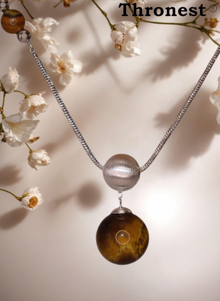 عرش قلادة عين النمر من الفضة عيار 925 فضة مع أحجار طبيعية واقية، هدايا يومية مثالية - Image 3