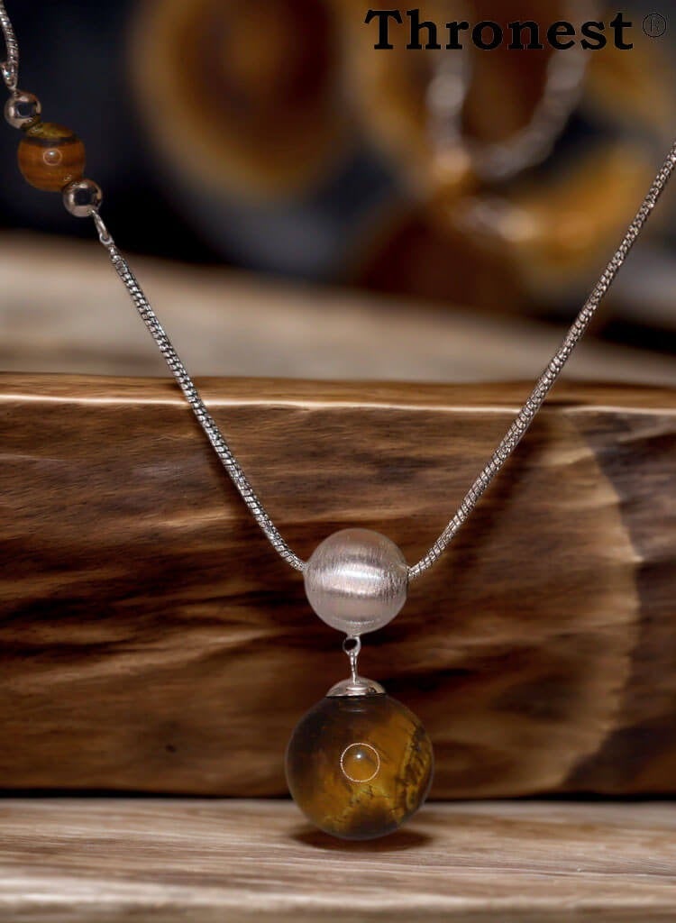 عرش قلادة عين النمر من الفضة عيار 925 فضة مع أحجار طبيعية واقية، هدايا يومية مثالية - Image 5