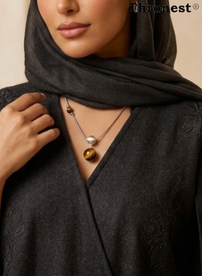 Thronest 925 Silver Tiger's Eye Pendant Necklace with Natural Protective Stones, Perfect Everyday Gifts - Image 1