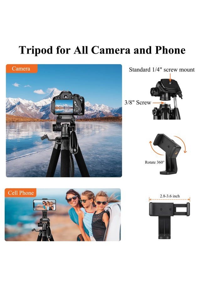 VICTIV Tripod 74” Camera Tripod for Cell Phone, Aluminum Professional Heavy Duty Camera Tripod Stand, Tripod for Camera DSLR SLR with Carry Bag, Compatible with Canon Nikon iPhone - Image 3