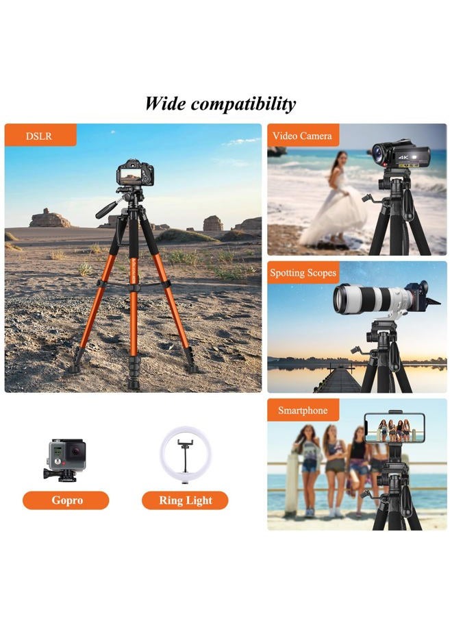 VICTIV Tripod 74” Camera Tripod for Cell Phone, Aluminum Professional Heavy Duty Camera Tripod Stand, Tripod for Camera DSLR SLR with Carry Bag, Compatible with Canon Nikon iPhone - Image 5
