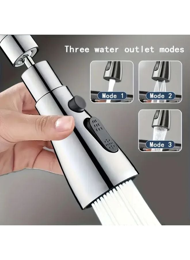 Rotating Kitchen Faucet Extender With Splash Proof Booster Nozzle Silvery Metal Adapter - Image 1