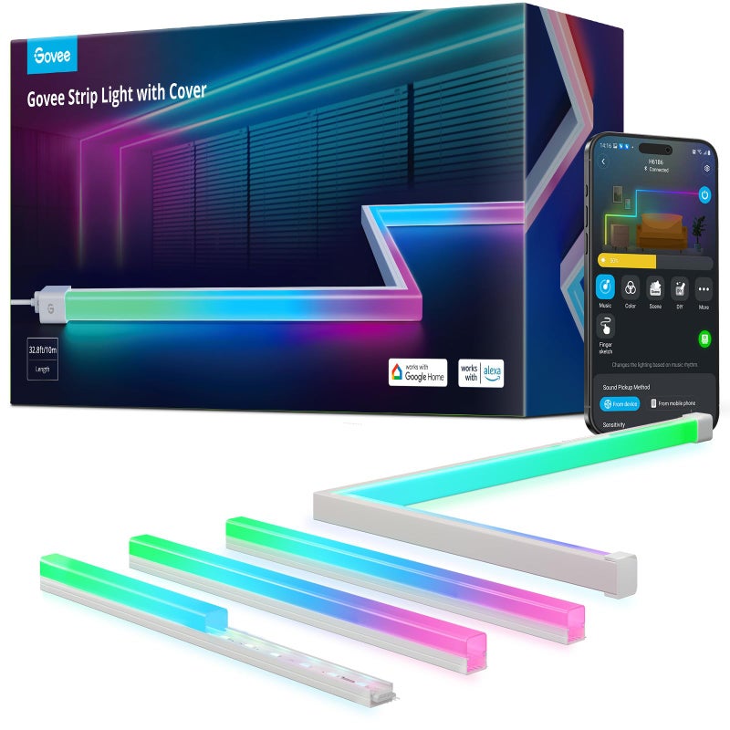 Govee RGBIC LED Strip Lights 32.8ft with Covers, Smart Lights Work with Alexa and Google Assistant, LED Diffuser Channel with LED Lights for Bedroom, Skirting Lines, Studio, Cabinet - Image 1