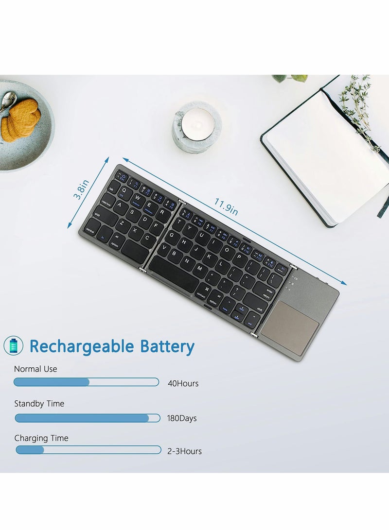 Foldable Bluetooth Keyboard, Wireless Keyboard with Touchpad