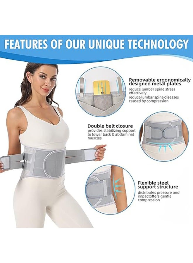 دعم الظهر لتخفيف آلام أسفل الظهر - دعم الظهر حزام للرجال والنساء ، وانخفاض دعم الظهر نتوء القرص ، عرق النسا . انفصال الدعم ، وانخفاض الدعم الخلفي ( كبير ، رمادي ) - Image 3