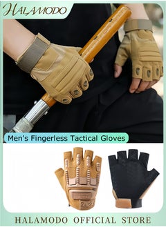 HALAMODO Men's Gloves Fingerless Knuckle Protective Breathable Lightweight Outdoor Gloves Airsoft Motorcycle Outdoor Costume for Motorcycling, Climbing  - Image 1