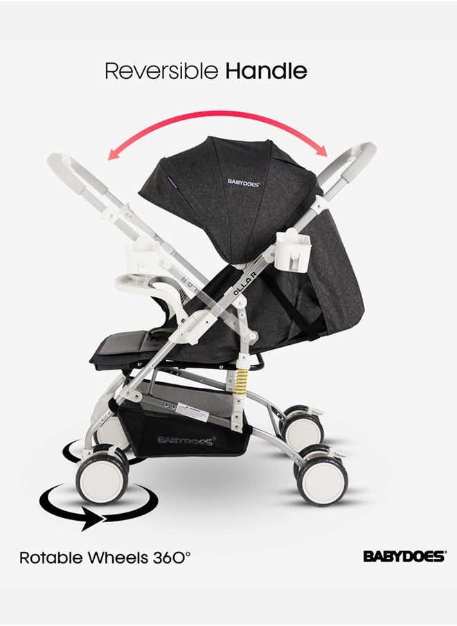 BABYDOES Baby Stroller OLLA R With Reversible Handle 5-Point Harness Easy One-Hand Fold 0 To 4 Year Up To 20 Kg Black  - Image 4