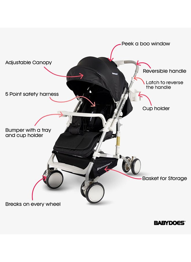 BABYDOES Baby Stroller OLLA R With Reversible Handle 5-Point Harness Easy One-Hand Fold 0 To 4 Year Up To 20 Kg Black  - Image 2