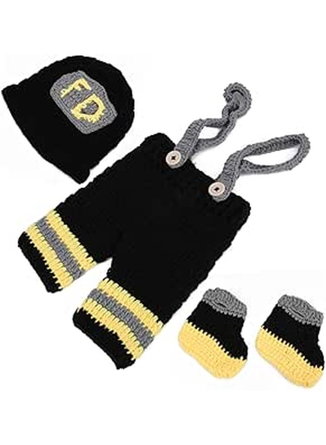 Newborn Fireman Costume Knitted Hat Pants Photography Prop Outfit - Image 1