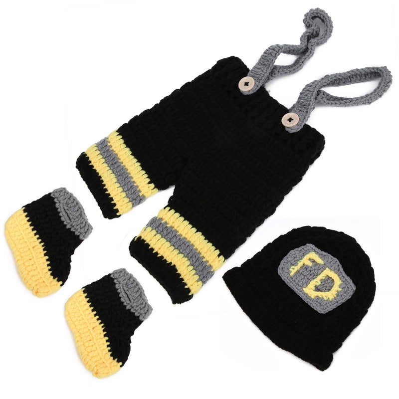 Newborn Fireman Costume Knitted Hat Pants Photography Prop Outfit - Image 5