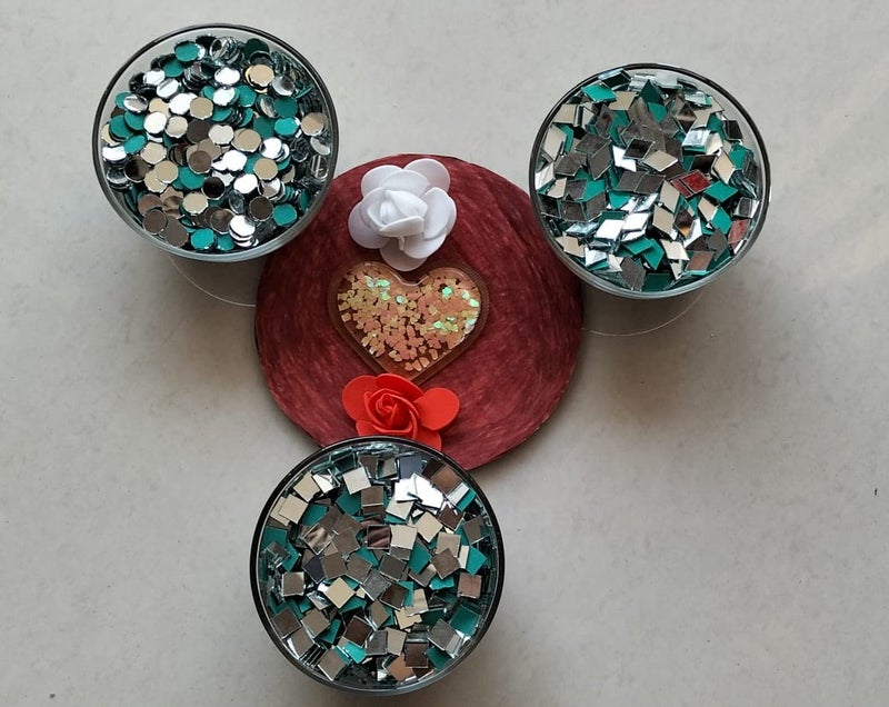 RADHE FASHION Radhe Fashion Mirror Kit for Art and Craft Work Lippan Decoration Jewellery Work Craft Work in Saree Total300 Pieces100 Pieces of Each Shape 3 Pcs Button Storage Box Free Combo 3  - Image 1