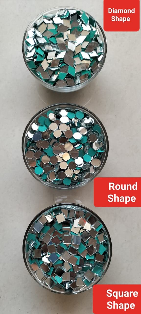 RADHE FASHION Radhe Fashion Mirror Kit for Art and Craft Work Lippan Decoration Jewellery Work Craft Work in Saree Total300 Pieces100 Pieces of Each Shape 3 Pcs Button Storage Box Free Combo 3  - Image 3