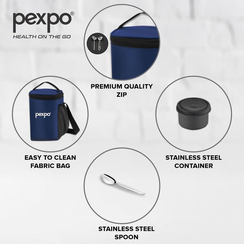 PEXPO Micro Pro Stainless Steel Meal Box with 3 Air Tight Containers 3 350ml 1 Spoon Bag BlackBlue BPA Free Lid Leak Proof Lunch Box for Office Men and Women - Image 3