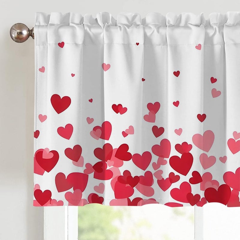 Finphoon Valentine Curtain Valance for Window, Love Heart Window Valances, Rod Pocket Washable Valentine's Day Valances Curtain for Valentines Living Room Bedroom Decorations, 54x18 Inch - Image 3